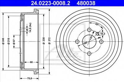 ATE 24.0223-0008.2 - fékdob OPEL VAUXHALL