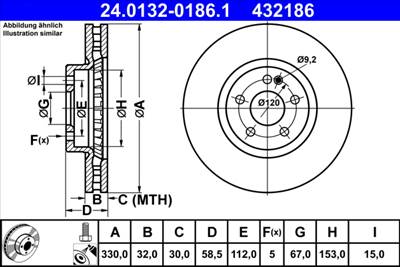 ATE 24.0132-0186.1 - féktárcsa MERCEDES-BENZ