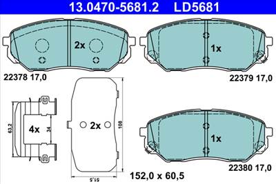 ATE 13.0470-5681.2 - fékbetétkészlet, tárcsafék HYUNDAI KIA