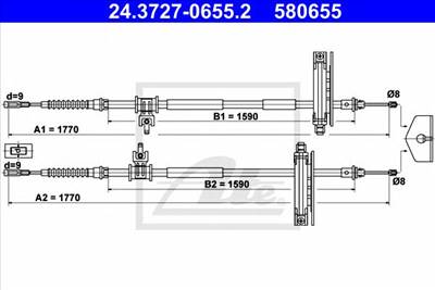 ATE 24.3727-0655.2 - Kézifék bowden FORD