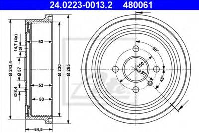 ATE 24.0223-0013.2 - fékdob OPEL VAUXHALL