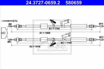 ATE 24.3727-0659.2 - Kézifék bowden FORD