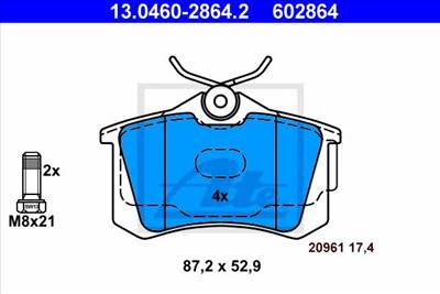 ATE 13.0460-2864.2 - fékbetét AUDI SEAT VW