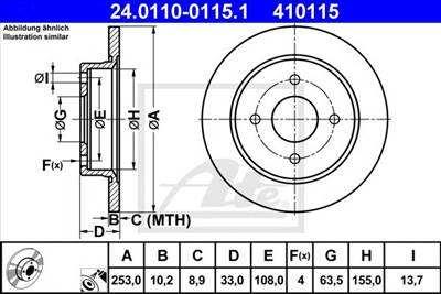 ATE 24.0110-0115.1 - féktárcsa FORD