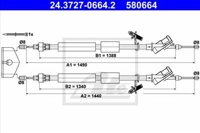 ATE 24.3727-0664.2 - Kézifék bowden FORD