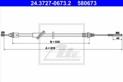 ATE 24.3727-0673.2 - Kézifék bowden FORD