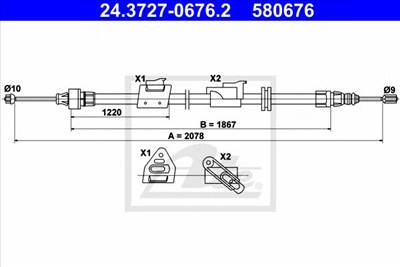 ATE 24.3727-0676.2 - Kézifék bowden FORD
