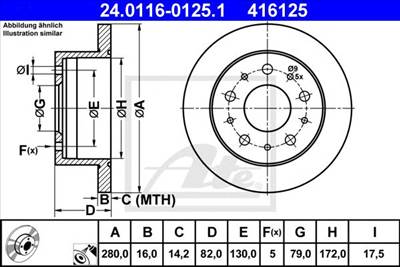 ATE 24.0116-0125.1 - féktárcsa CITROËN FIAT OPEL PEUGEOT VAUXHALL