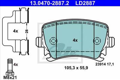 ATE 13.0470-2887.2 - fékbetét AUDI SEAT SKODA VW