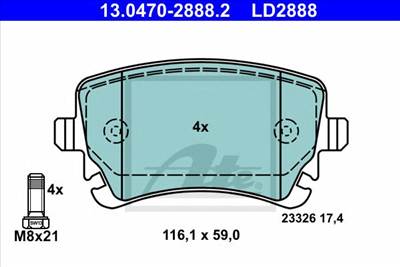 ATE 13.0470-2888.2 - fékbetét AUDI