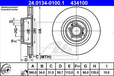 ATE 24.0134-0100.1 - féktárcsa AUDI VW