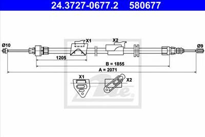 ATE 24.3727-0677.2 - Kézifék bowden FORD