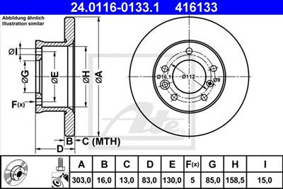 ATE 24.0116-0133.1 - féktárcsa MERCEDES-BENZ PUCH