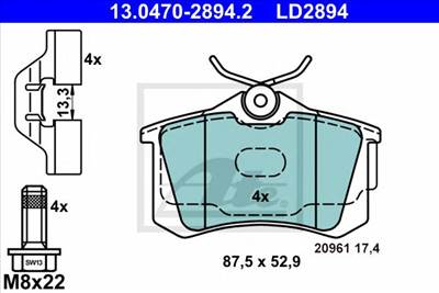 ATE 13.0470-2894.2 - fékbetét AUDI SEAT SKODA VW