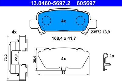 ATE 13.0460-5697.2 - fékbetétkészlet, tárcsafék SUBARU