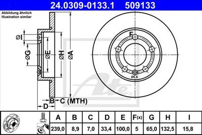ATE 24.0309-0133.1 - féktárcsa AUDI SKODA VW