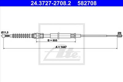 ATE 24.3727-2708.2 - Kézifék bowden AUDI SEAT SKODA VW