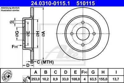 ATE 24.0310-0115.1 - féktárcsa FORD