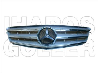 Mercedes C 2011-2014 W204 - Hűtőrács, nagy emblémához, embl. nélk.(króm/ezüst)
