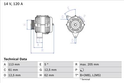 BOSCH 0 986 049 530 - generátor ALFA ROMEO FIAT OPEL VAUXHALL