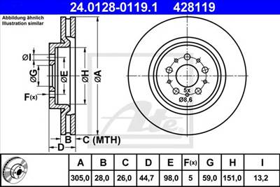 ATE 24.0128-0119.1 - féktárcsa ALFA ROMEO