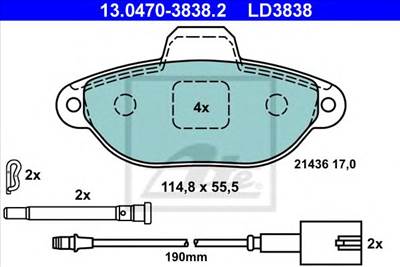 ATE 13.0470-3838.2 - fékbetét FIAT FORD