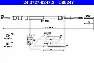 ATE 24.3727-0247.2 - Kézifék bowden BMW