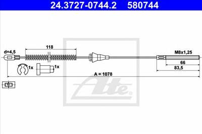 ATE 24.3727-0744.2 - Kézifék bowden CHEVROLET OPEL VAUXHALL