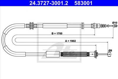 ATE 24.3727-3001.2 - Kézifék bowden CHRYSLER LANCIA