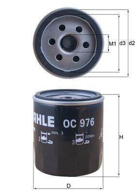 olajszűrő MAHLE OC 976 for PEUGEOT, CITROËN, FIAT, RENAULT, …