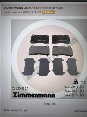 Tesla Model S, Tesla Model X, Opel Insignia A ZIMMERMANN 23325.160.1 FÉKBETÉT TESLA MODEL S,X,