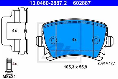 ATE 13.0460-2887.2 - fékbetét AUDI SEAT SKODA VW