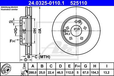 ATE 24.0325-0110.1 - féktárcsa MERCEDES-BENZ