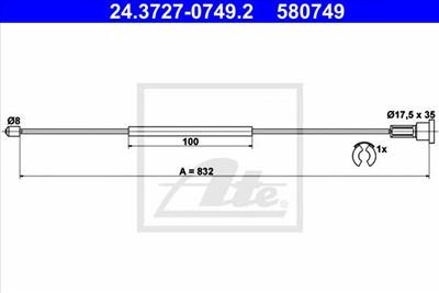 ATE 24.3727-0749.2 - Kézifék bowden OPEL VAUXHALL
