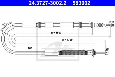 ATE 24.3727-3002.2 - Kézifék bowden CHRYSLER LANCIA