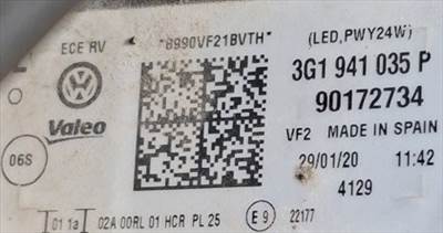 Volkswagen Passat B8 2020 bontott repedt bal első lámpa 3G1 941 035 P 8990vf21bvth