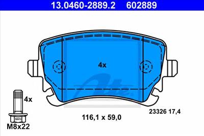 ATE 13.0460-2889.2 - fékbetét AUDI