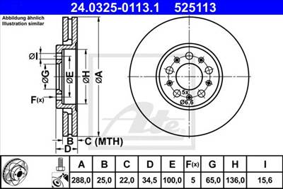ATE 24.0325-0113.1 - féktárcsa AUDI SEAT SKODA VW