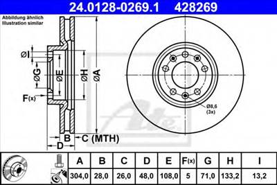 ATE 24.0128-0269.1 - féktárcsa CITROËN DS OPEL PEUGEOT TOYOTA VAUXHALL