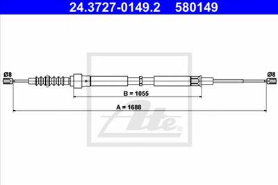 ATE 24.3727-0149.2 - Kézifék bowden AUDI SEAT SKODA VW