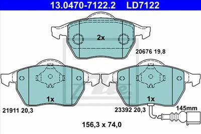 ATE 13.0470-7122.2 - fékbetét AUDI SEAT SKODA VW