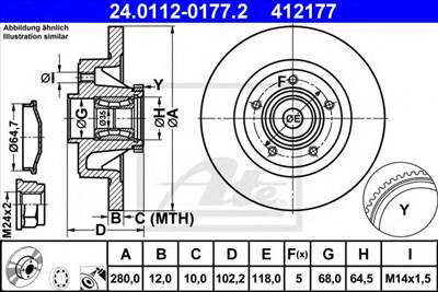 ATE 24.0112-0177.2 - féktárcsa NISSAN OPEL RENAULT VAUXHALL