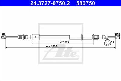 ATE 24.3727-0750.2 - Kézifék bowden OPEL VAUXHALL