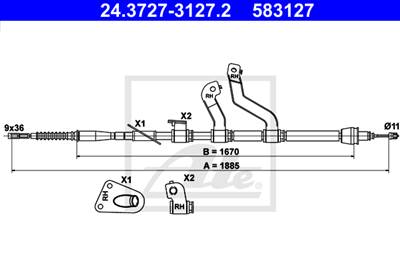 ATE 24.3727-3127.2 - Kézifék bowden HYUNDAI