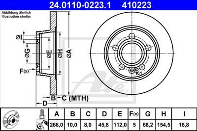 ATE 24.0110-0223.1 - féktárcsa FORD SEAT VW