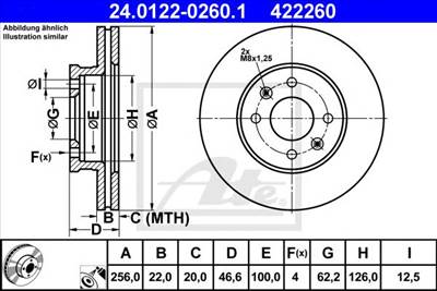 ATE 24.0122-0260.1 - féktárcsa HYUNDAI KIA