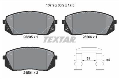 Fékbetét készlet TEXTAR 2520501 for HYUNDAI, KIA