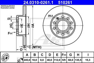 ATE 24.0310-0261.1 - féktárcsa AUDI SEAT