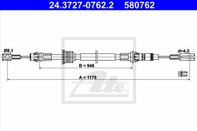 ATE 24.3727-0762.2 - Kézifék bowden NISSAN OPEL RENAULT VAUXHALL