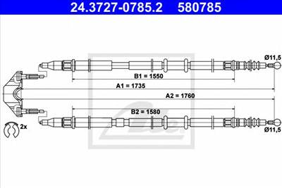 ATE 24.3727-0785.2 - Kézifék bowden OPEL VAUXHALL